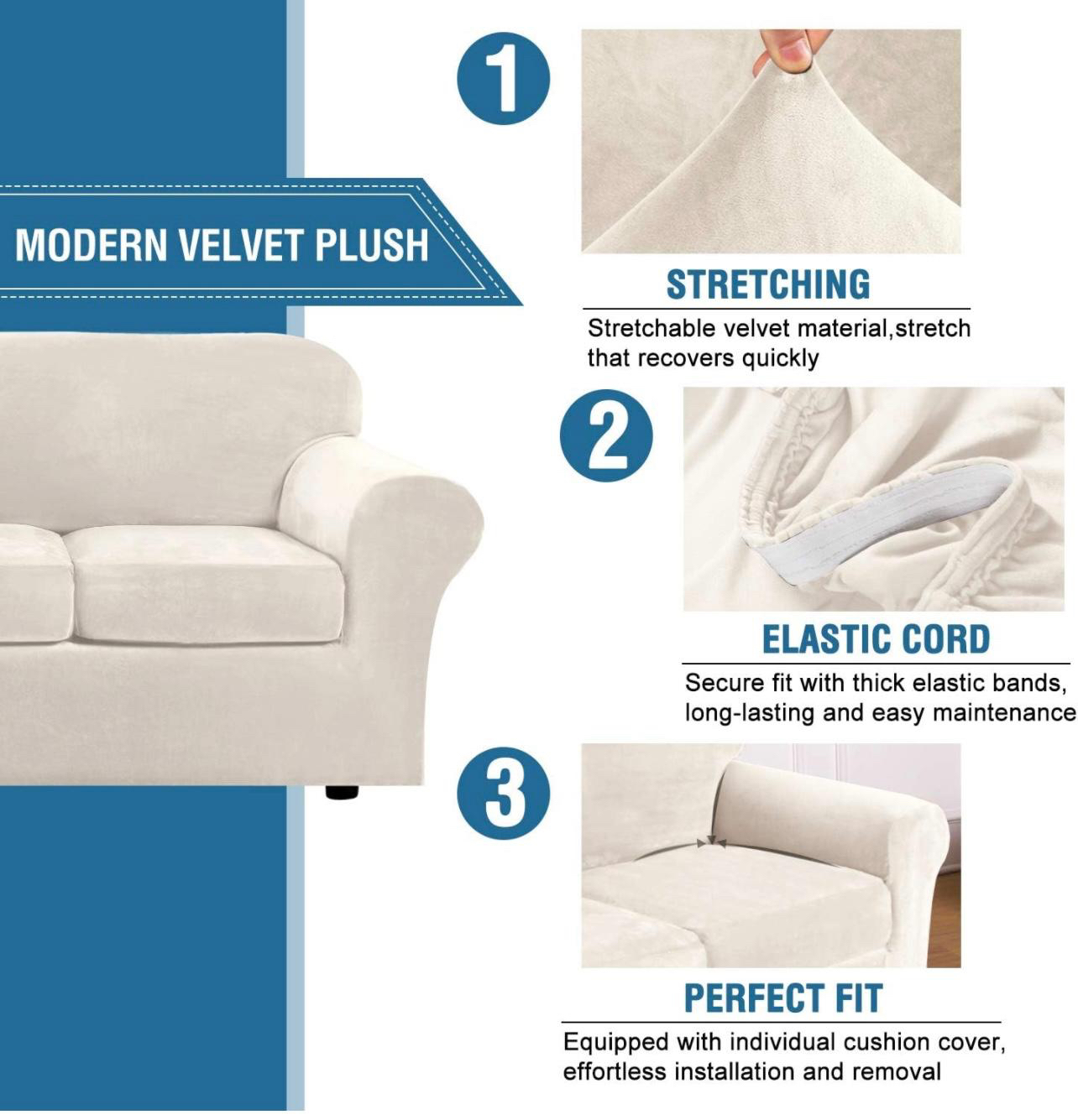 Velvet Sofa Slipcover + 3 Cushion Cover - photo 3