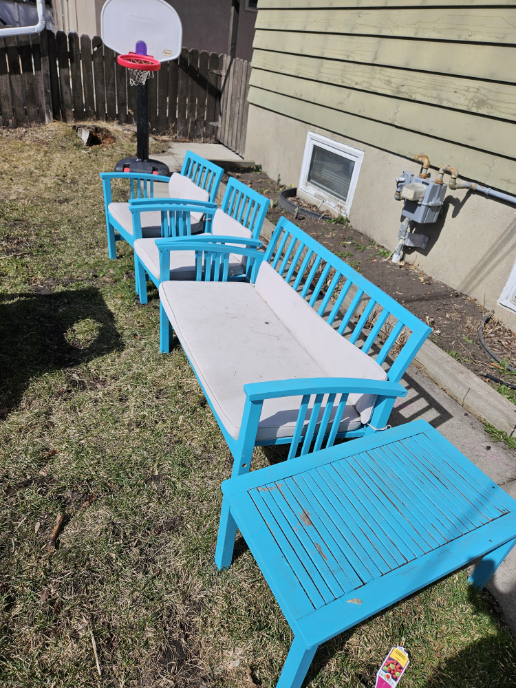 teal patio wooden set