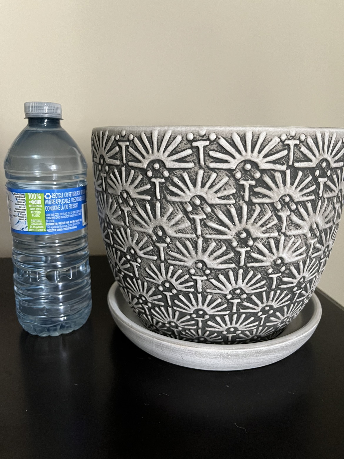 Brand new ceramic garden pot. Bottle for size comparison image indicator(3)