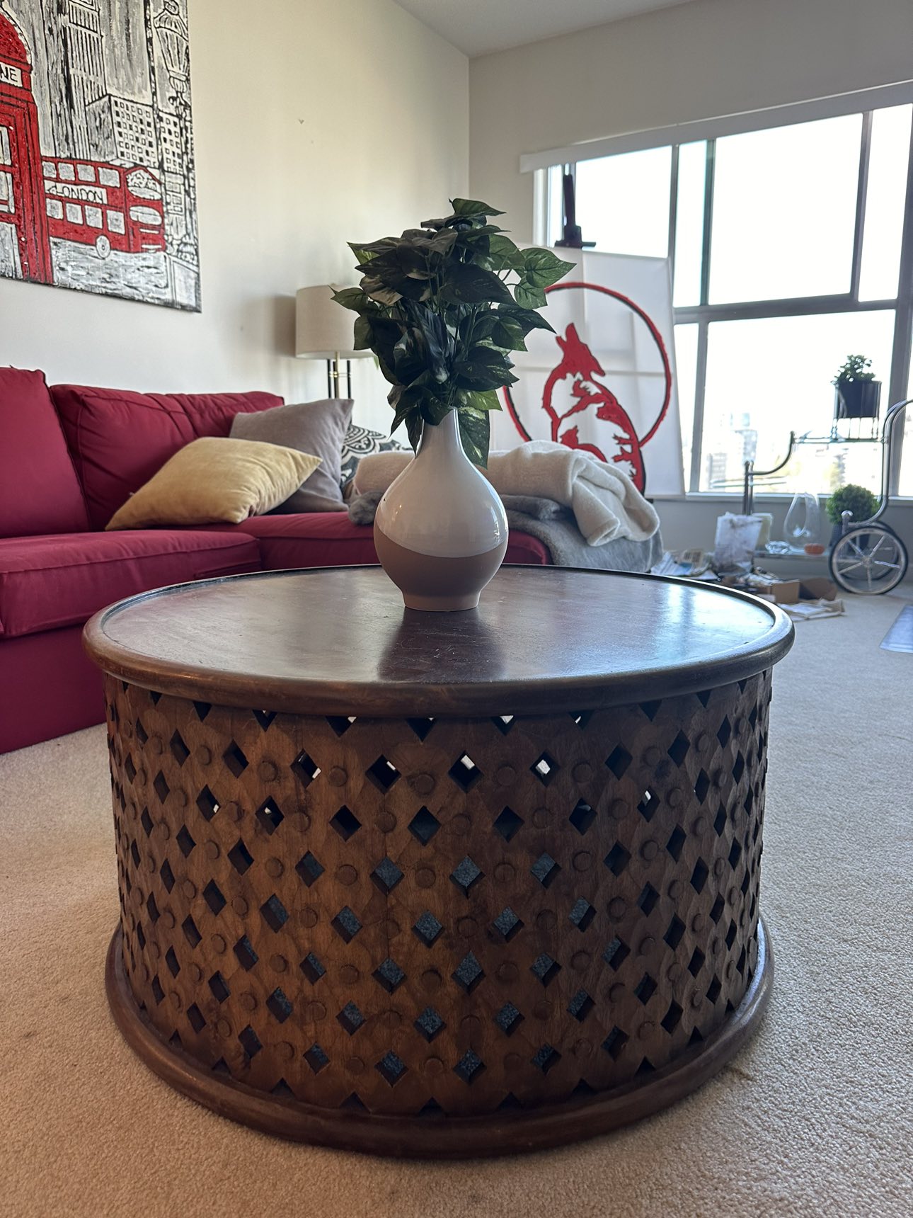 Hand crafted Wood Round Coffee Table