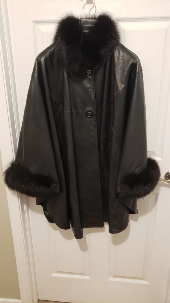 Leather Cape With Faux Fur Ladies Plus thumbnail