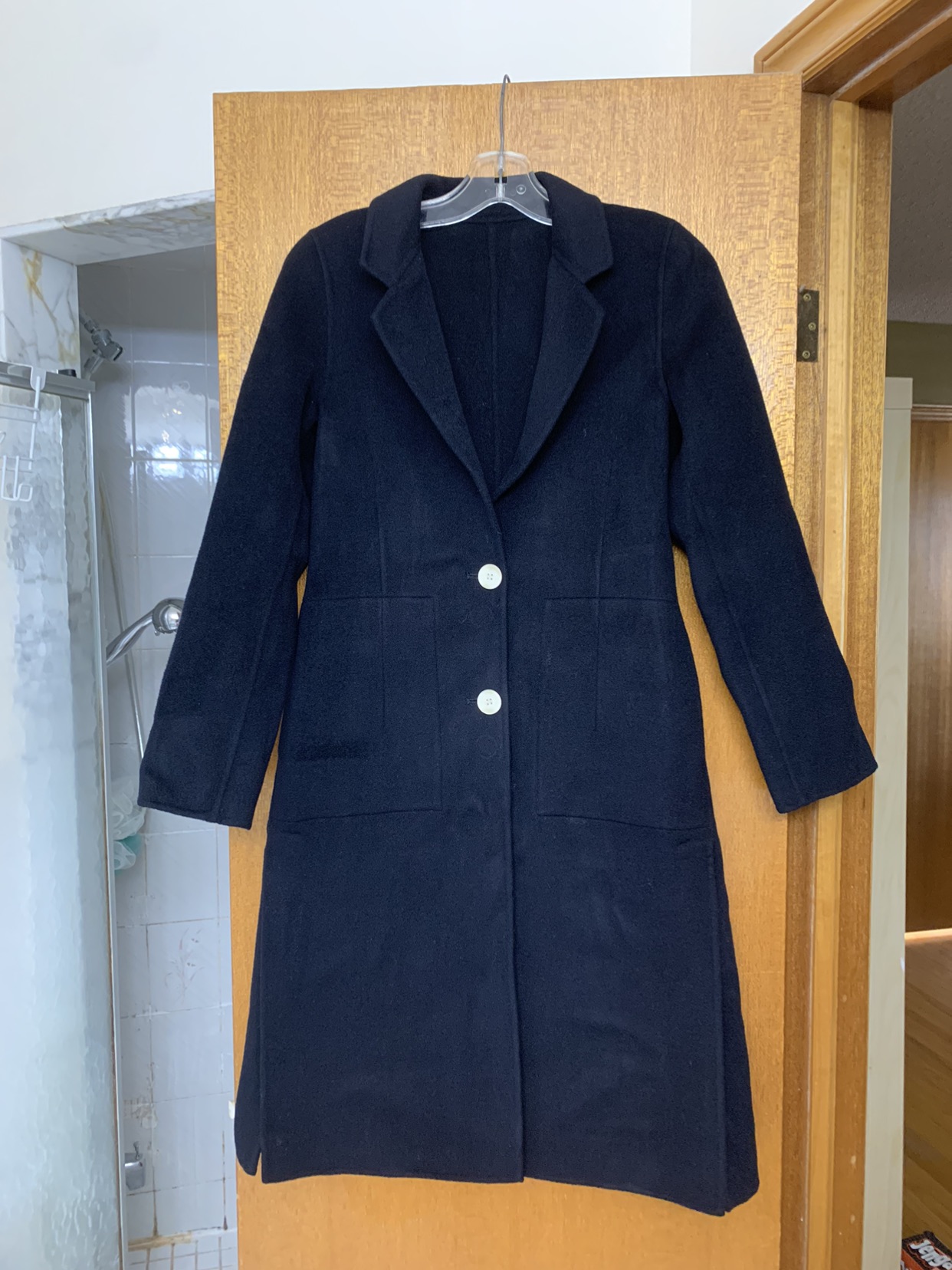 100%wool navy H shape coat thumbnail