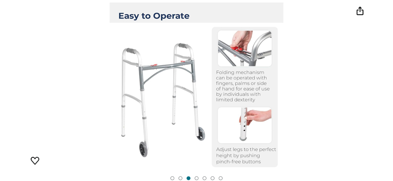 Foldable, adjustable walker- 2 button 5”wheels - photo 4