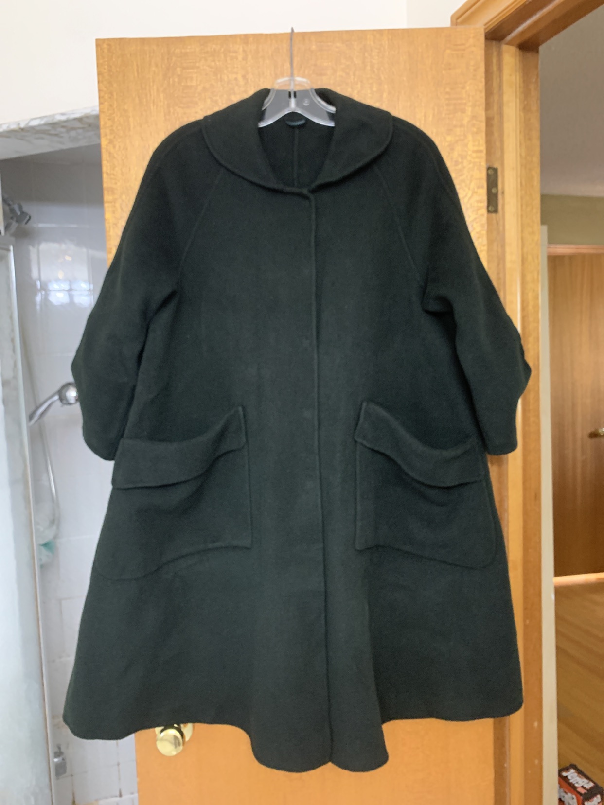 100%wool A shape dark green coat thumbnail