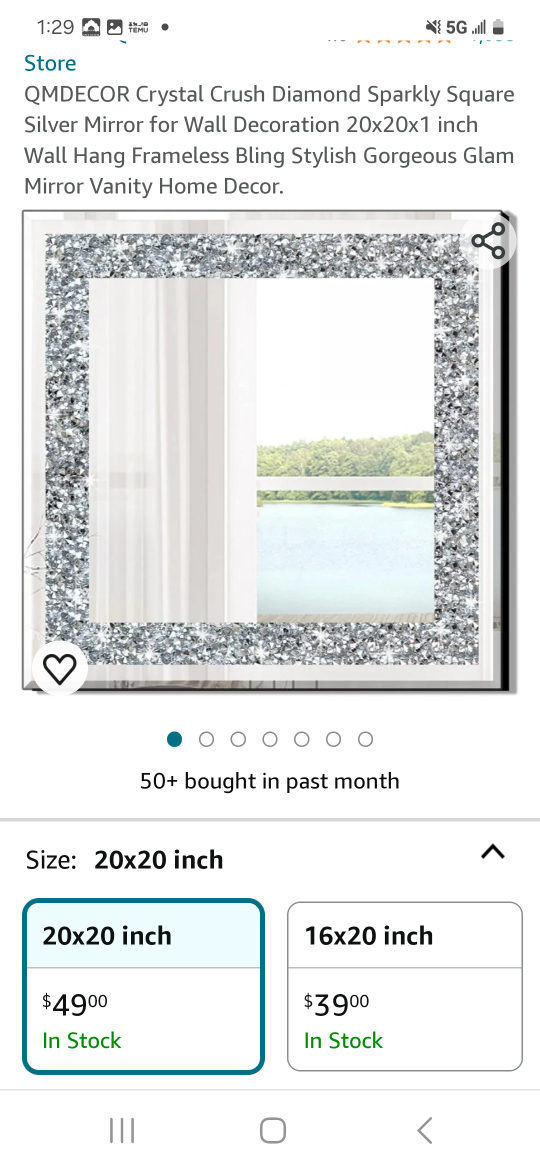 DIAMOND SPARKLY SQUARE SILVER MIRROR thumbnail