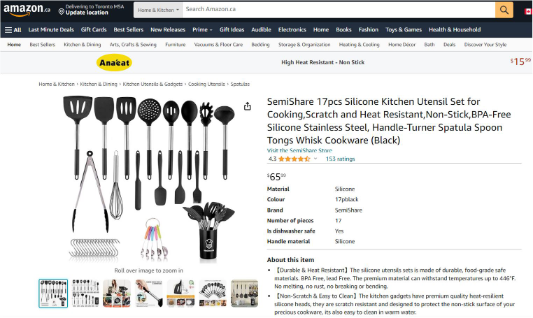 SemiShare - Silicone Kitchen Utensil Set. BPA-Free. 17 Pieces. thumbnail