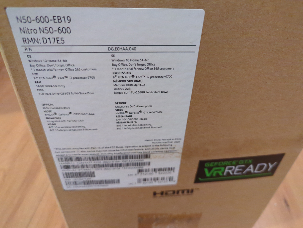 Acer Nitro VR ready PC with Extras 1660Ti  I7-9700 Upgraded Ram - photo 3
