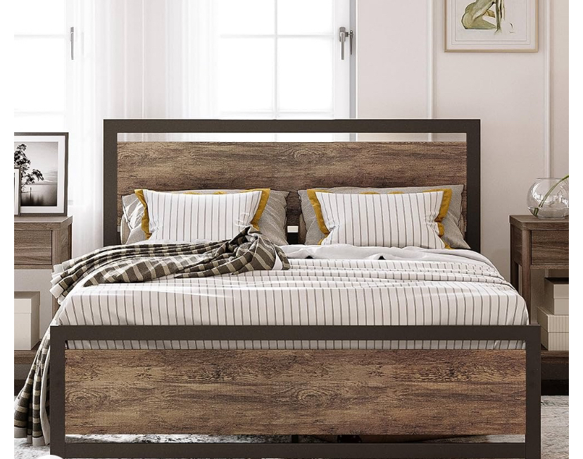 Rustic brown queen size bed frame