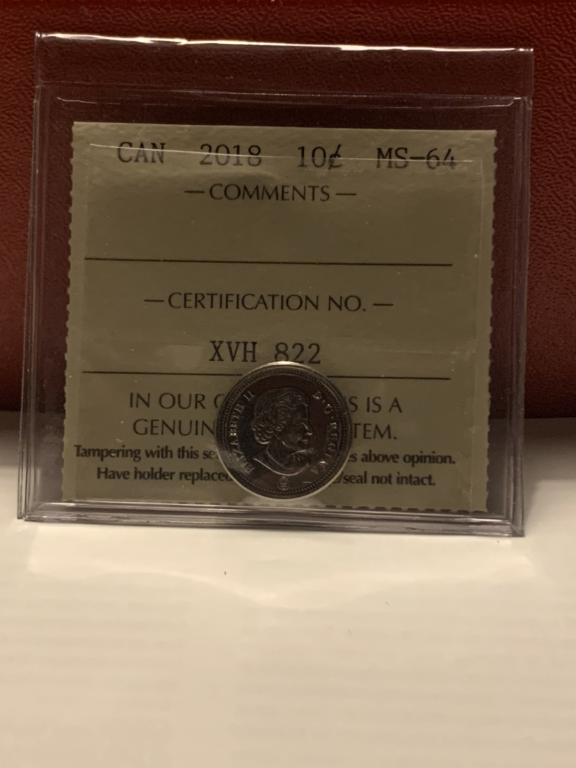 ICCS Certified MS64 2018 Canadian Dime