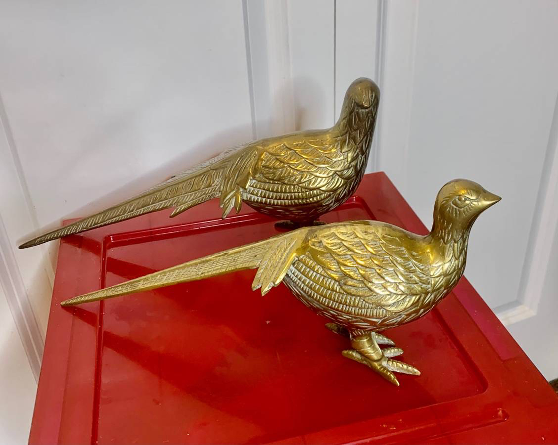 RARE VINTAGE MID CENTURY BRASS PHEASANT SET OF TWO image indicator(4)