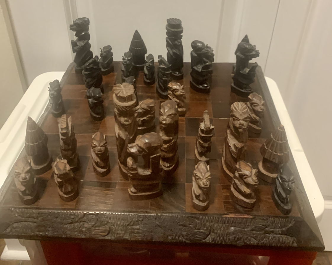 African Wood Carved Chess Set