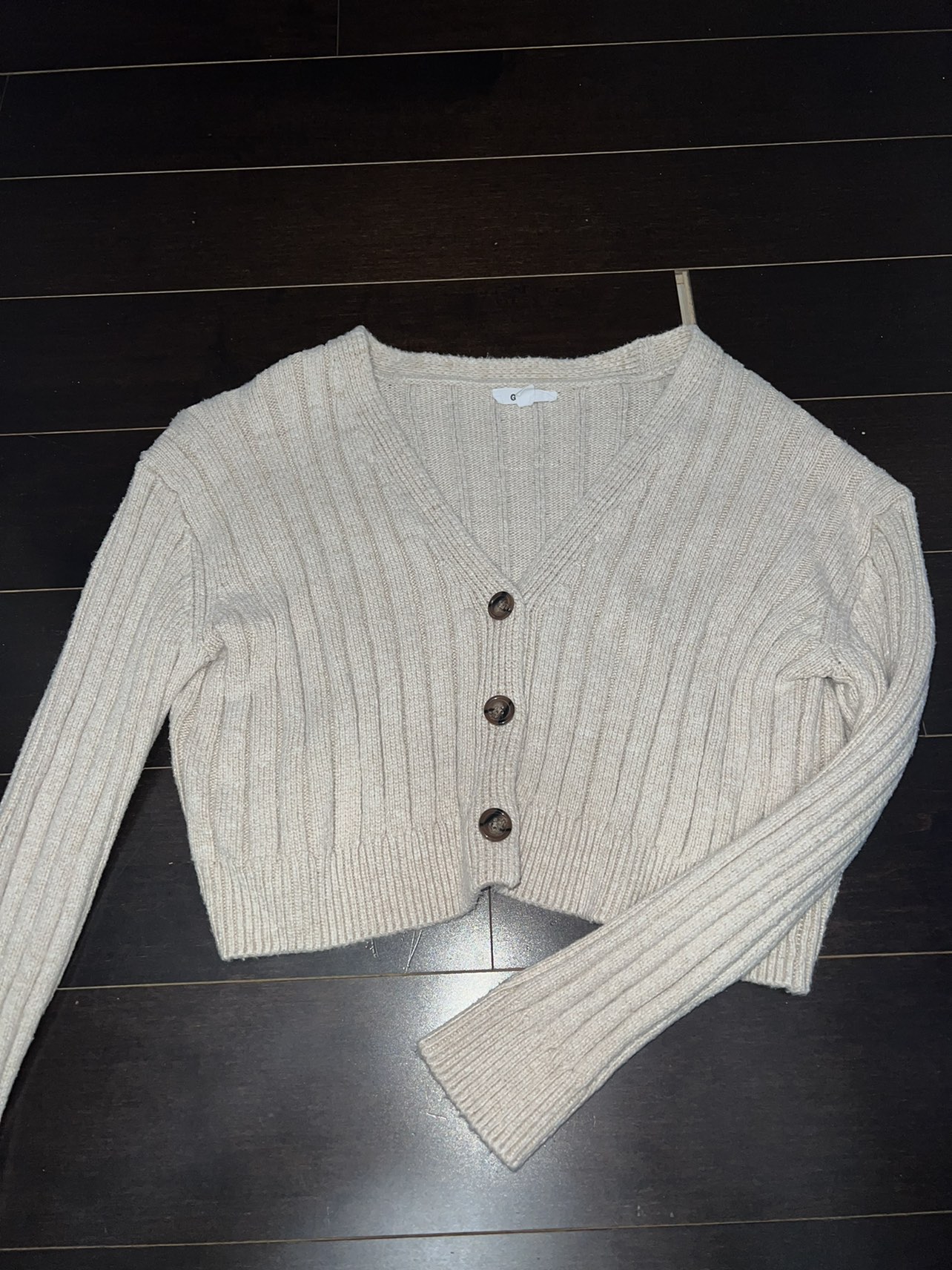 Beige knit cardigan thumbnail