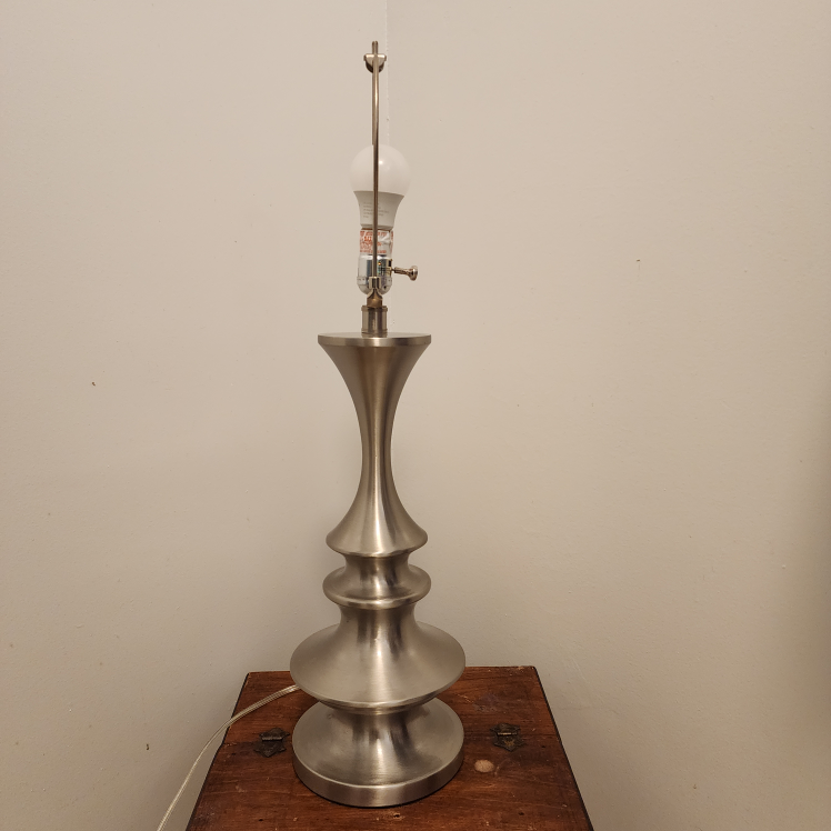 STAINLESS STEEL TABLE LAMP WITH WHITE SHADE  EUC - photo 3