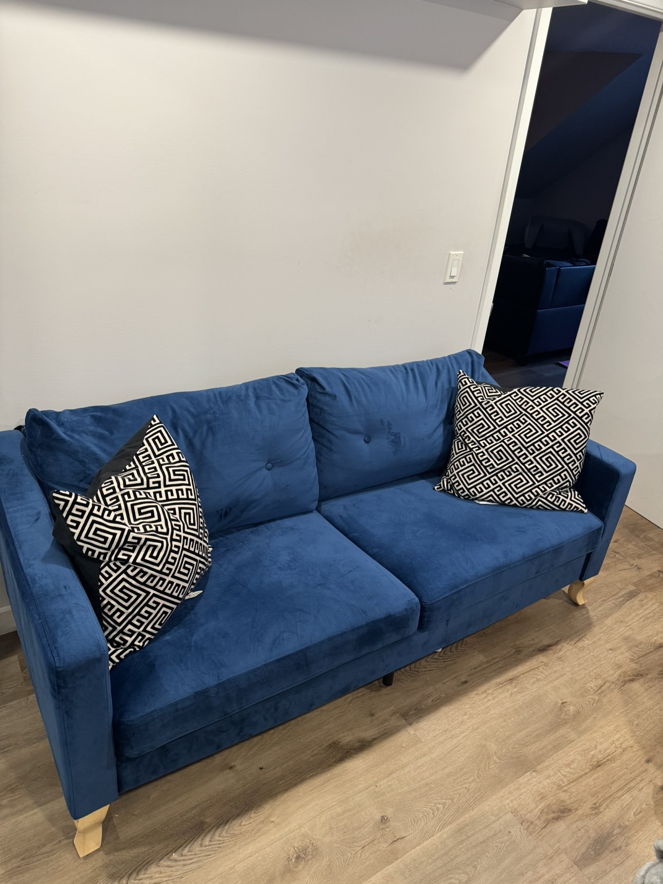 Beautiful blue velvet couch for sale! - photo 3