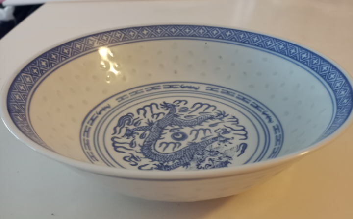 Vintage Chinese porcelain rice eye serving bowls and plates