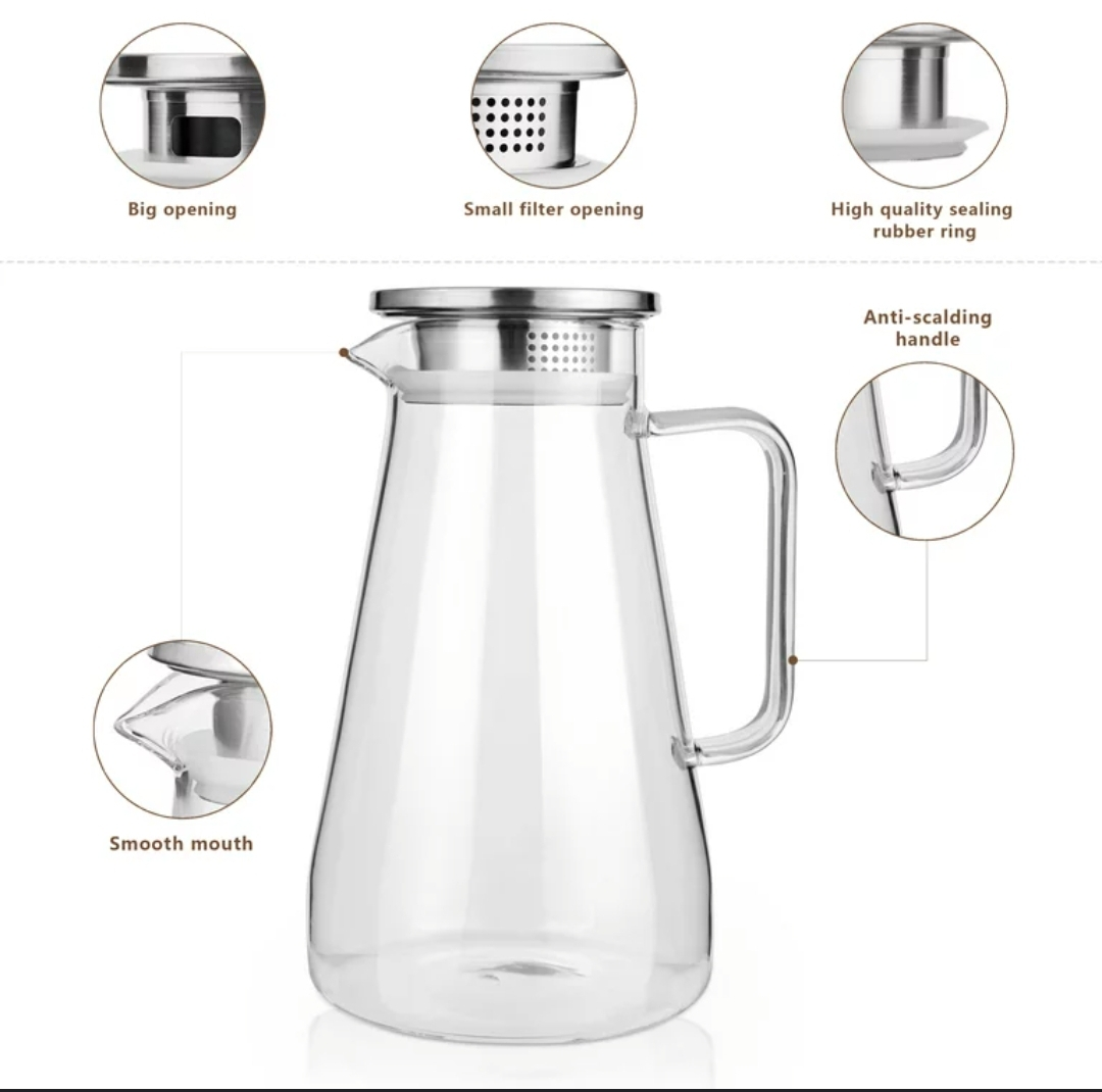 100 Ounces Glass Pitcher with Stainless Steel Lid image indicator(3)