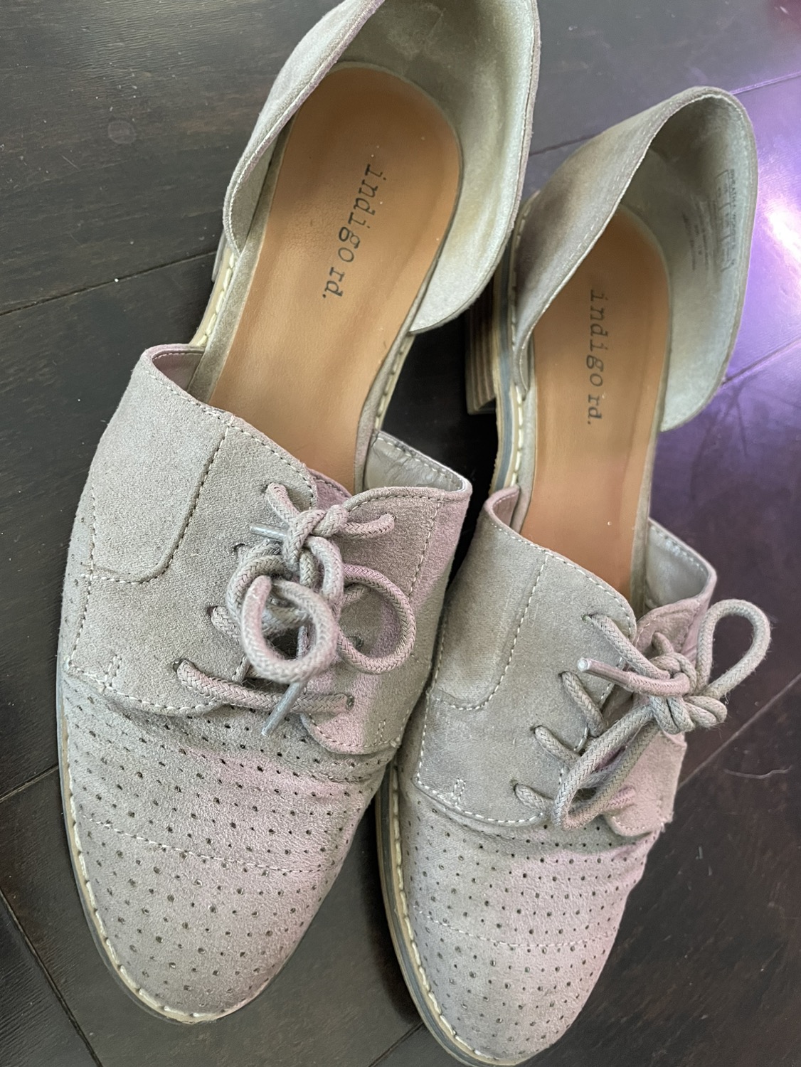 Beige suede oxfords thumbnail
