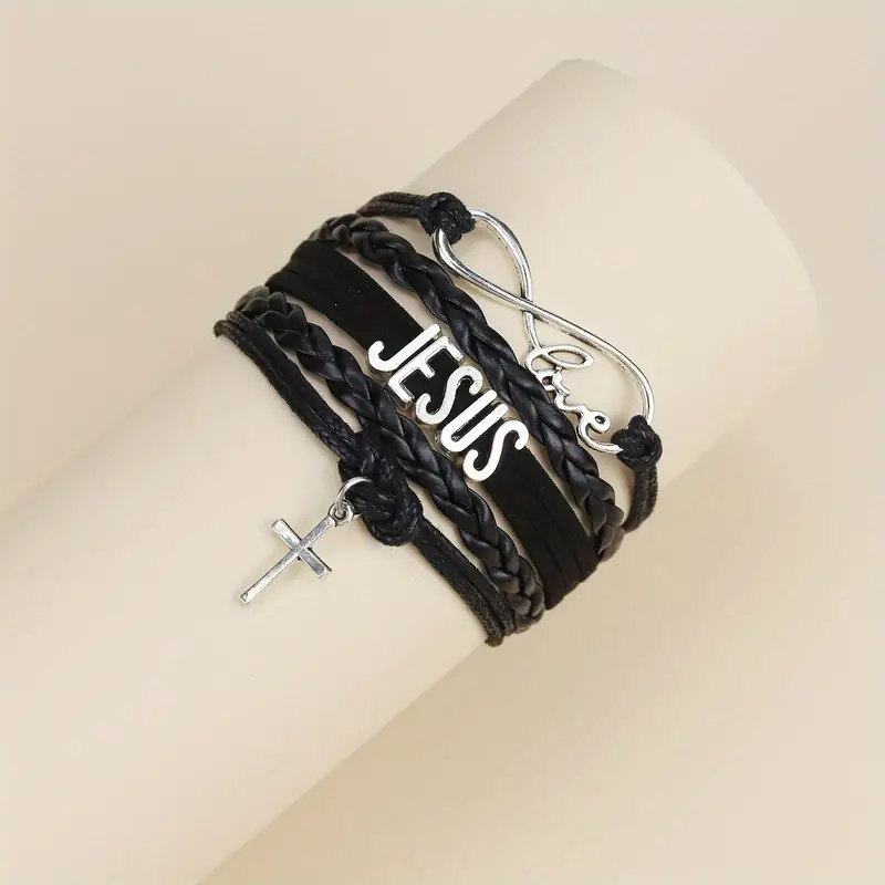 Catholic Bracelet Cross Charm, Leather Wrap Bracelet thumbnail