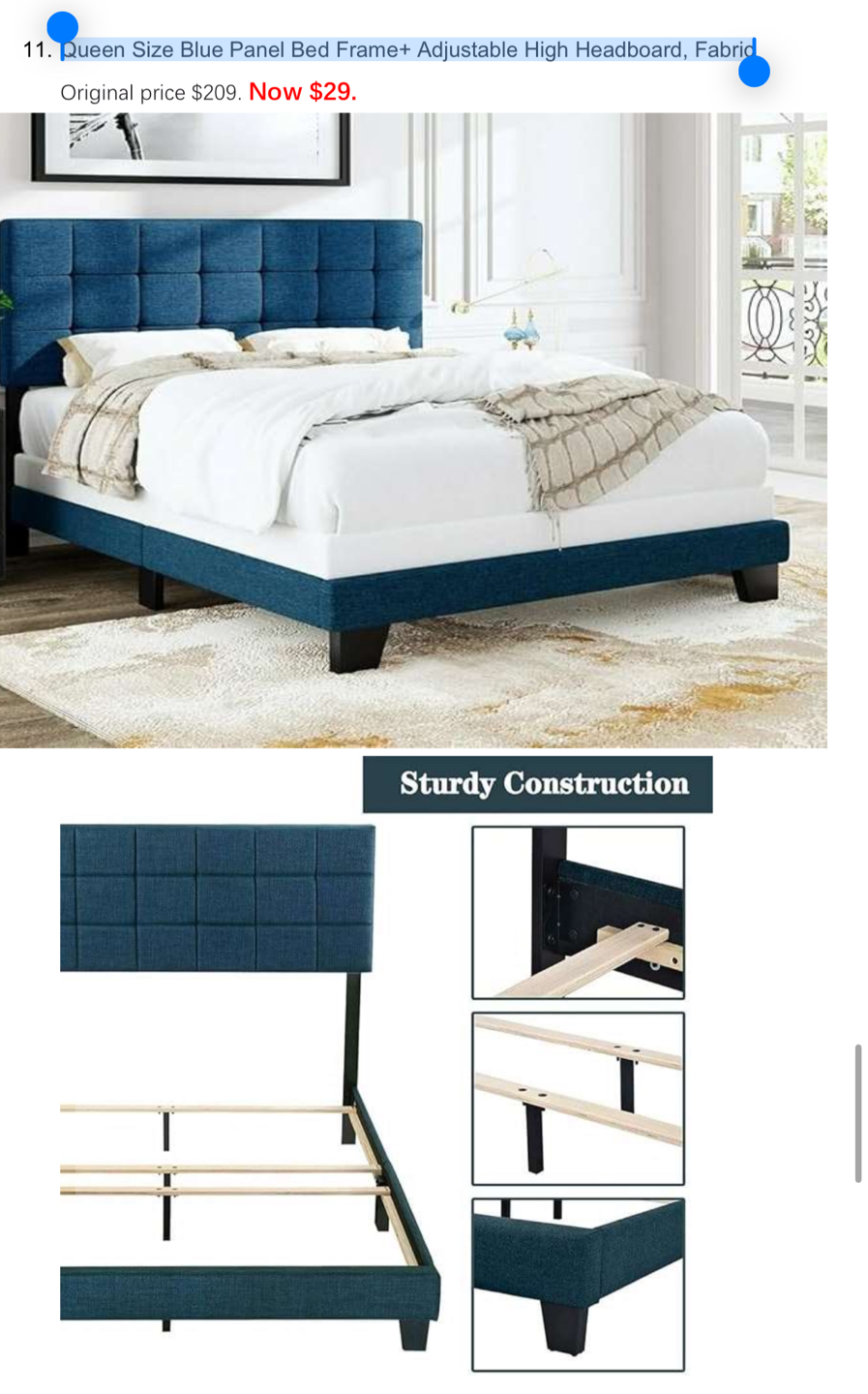 Queen Size Bed Frame+ Adjustable High Headboard
