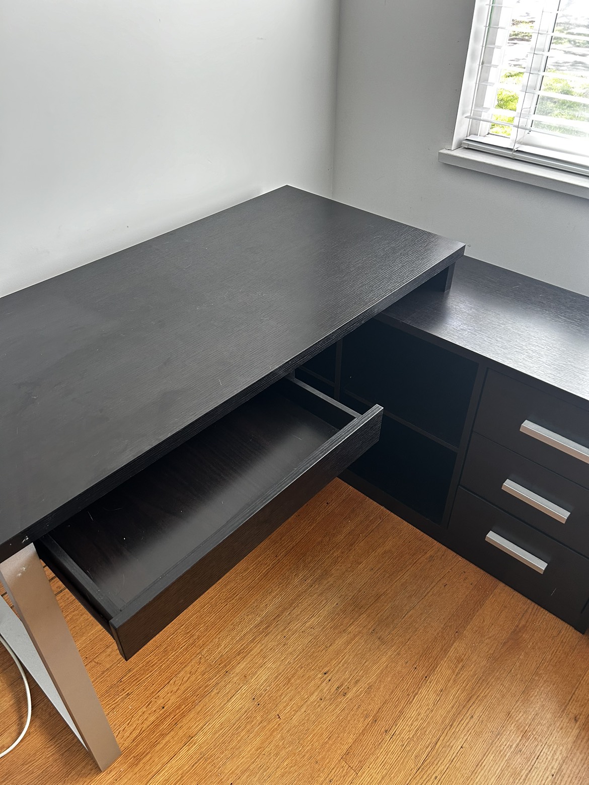 Dark Veneer Desk with Built in USB and Power