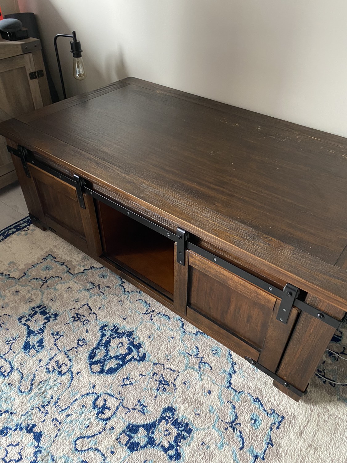 Farmhouse coffee table w storage (Ashley Furniture)