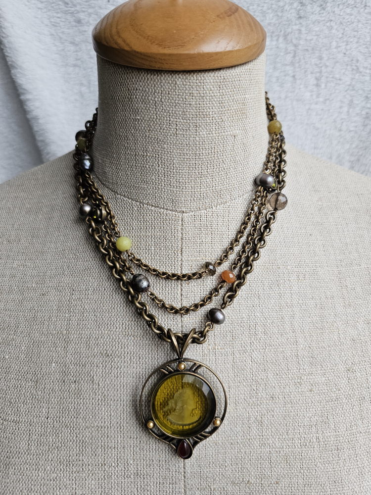 Vintage Extasia Intaglio Pendant w 3 tier necklace image indicator(2)