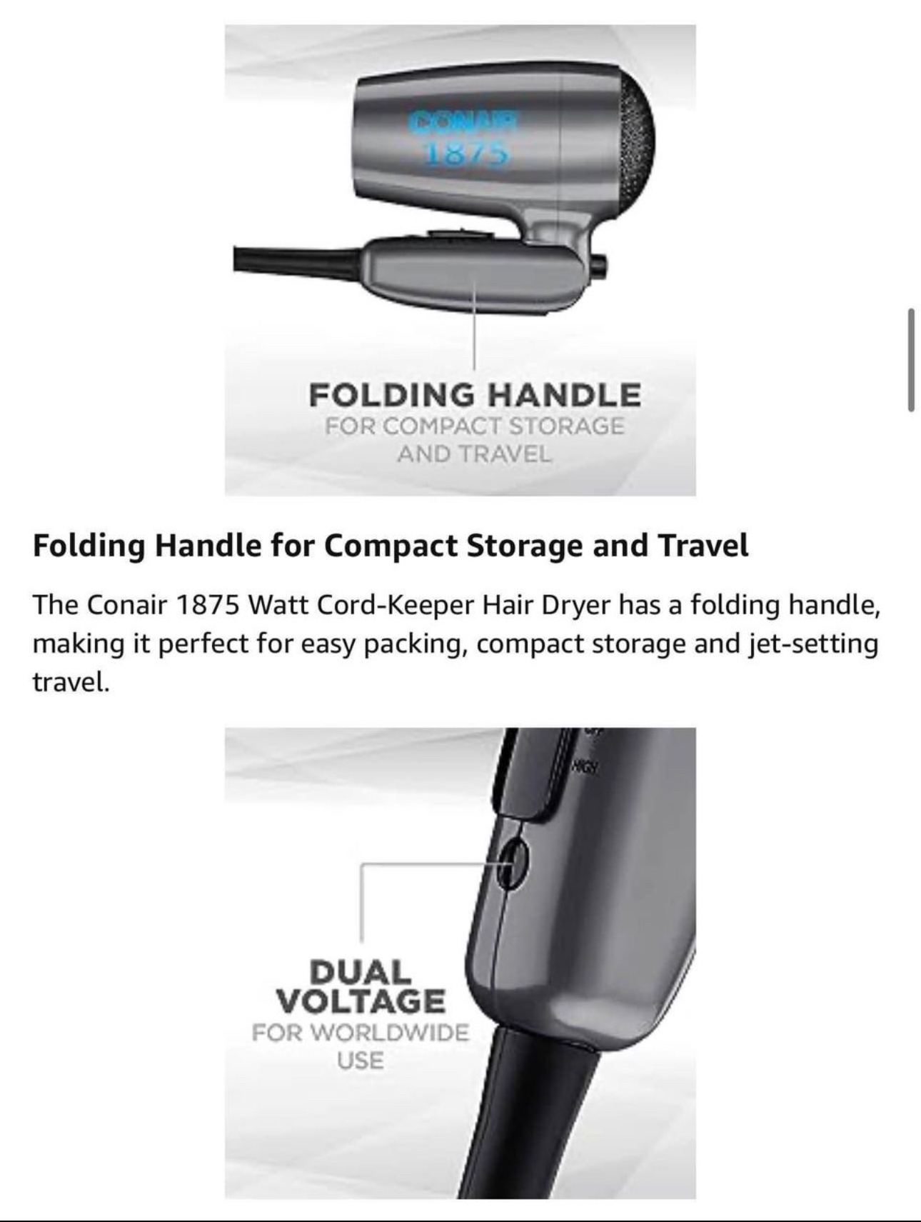 Compact Folding Hair Dryer Dual Voltage - photo 3