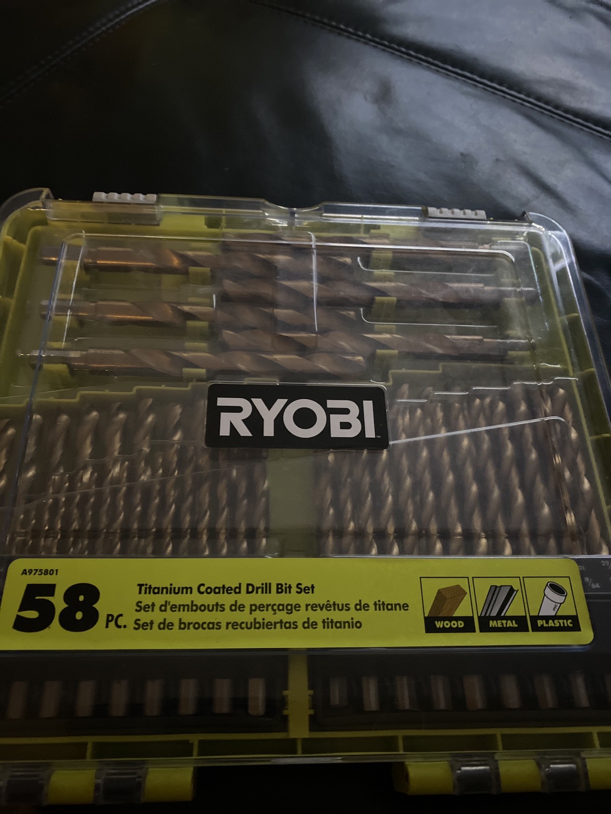 58 pc titanium coated drill bit set