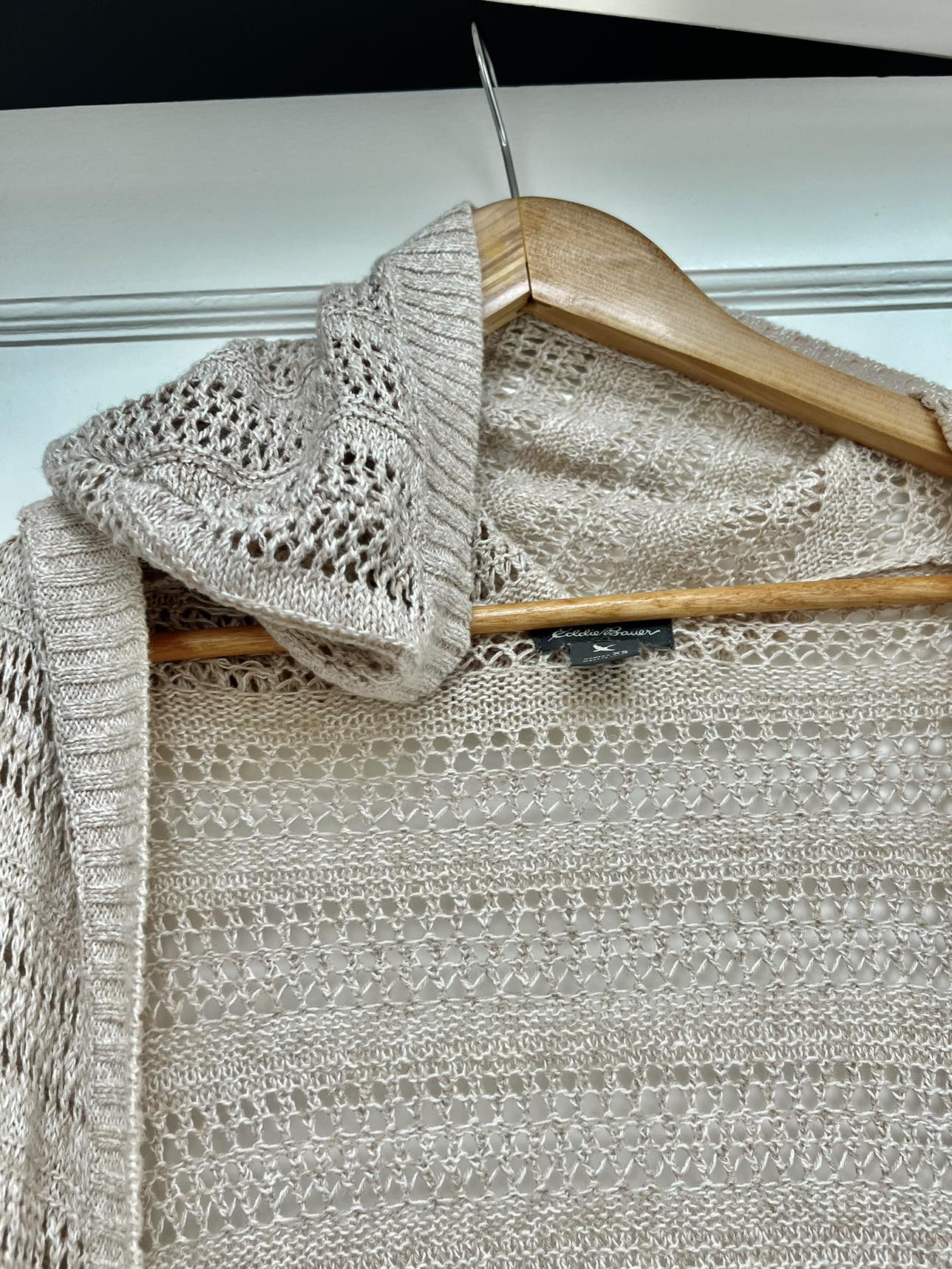 Boho long sleeved linen and cotton knitted cardigan with hood - photo 3