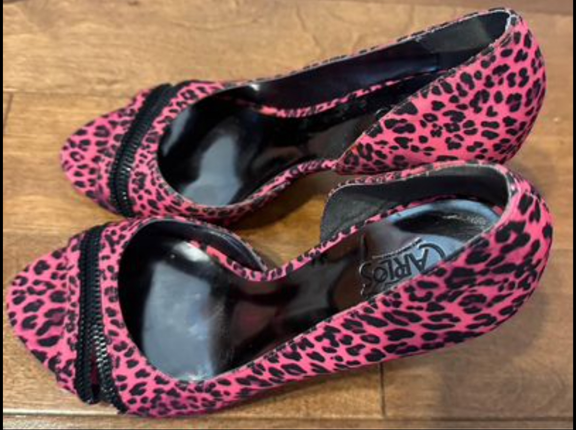 CARLOS SANTANA Shoes High Heels Size 6 M Pink Leopard Satin. - photo 3