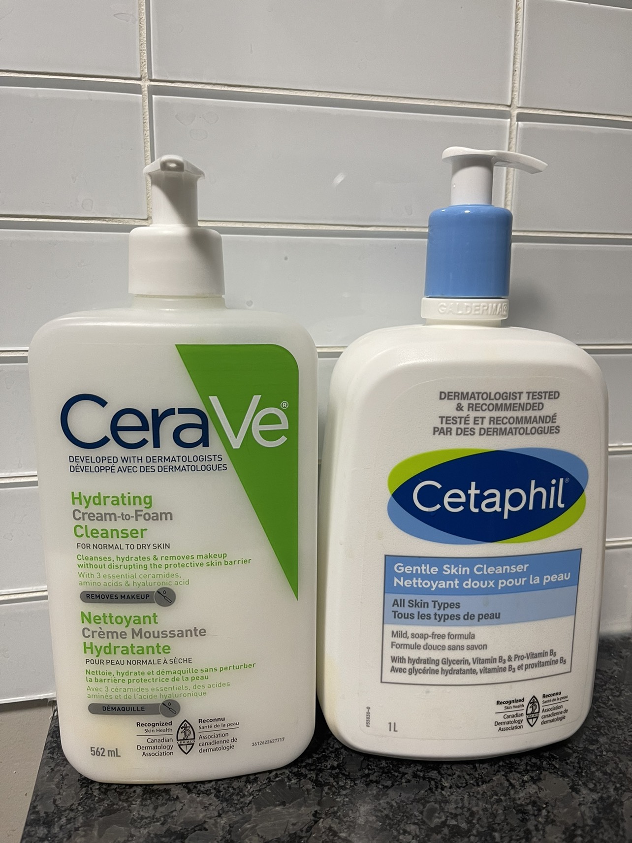 Cera Ve and Cetaphil Cleanser