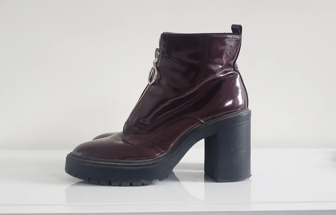 Burgundy Lug Sole Chunky Heel Boot - Size 7 - photo 2