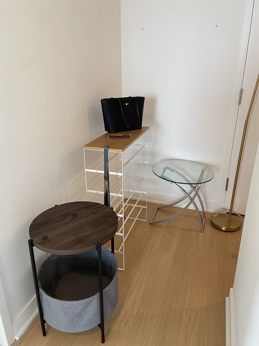 Glass table, side table, shoe rack, lamp - photo 2