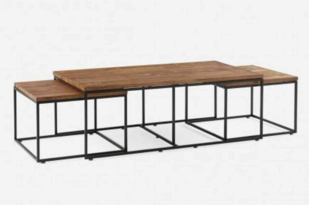 Set of 3 Wood and Metal Nesting Coffee Tables or Side Tables - photo 2