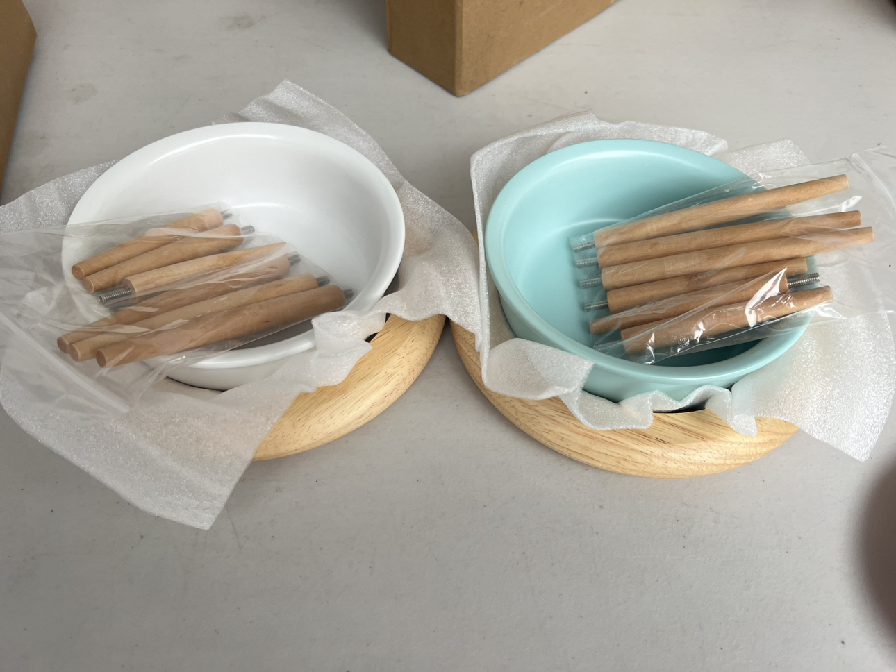 Ceramic Adjustable Elevated Raised Pet Bowl with Wood Stand