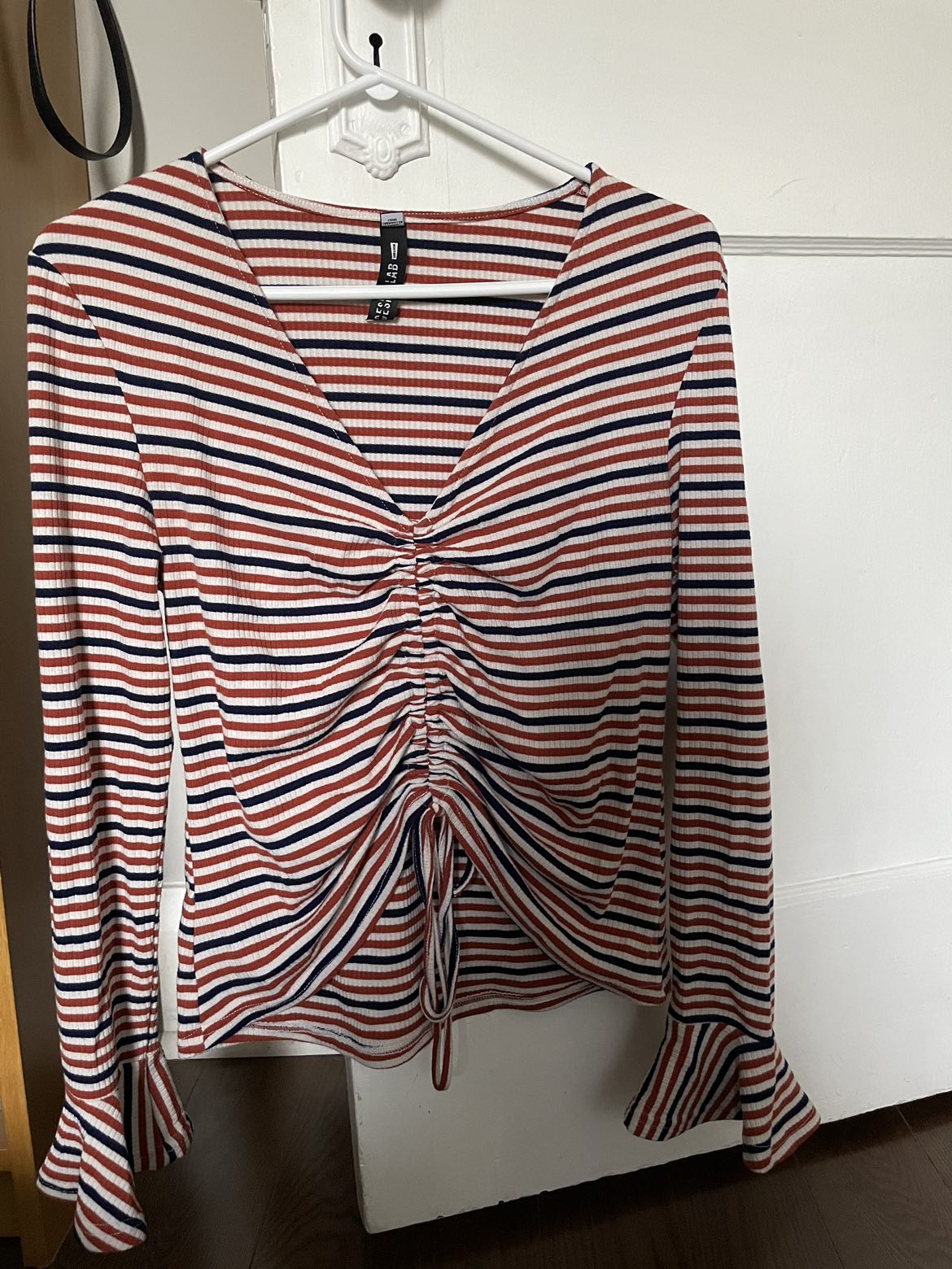 V-Neck Long Sleeve Striped Shirt - photo 2