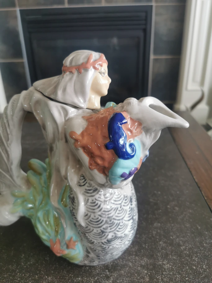 Large blue sky goldminc mermaid teapot - photo 5