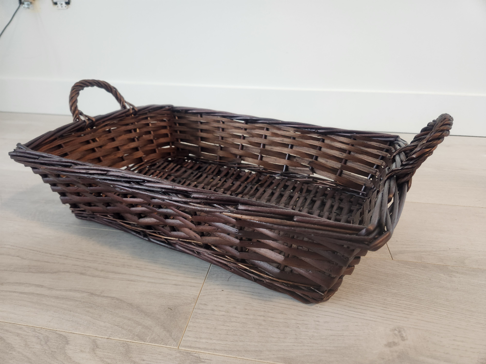2 Rectangular Willow Basket with Side Handles - Brown Stained thumbnail
