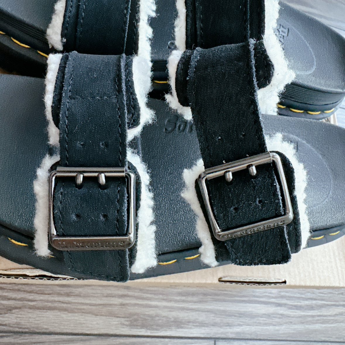 Dr Marten’s NEW! MYLES SUEDE FUR-LINED BUCKLE SLIDE SANDALS image indicator(10)