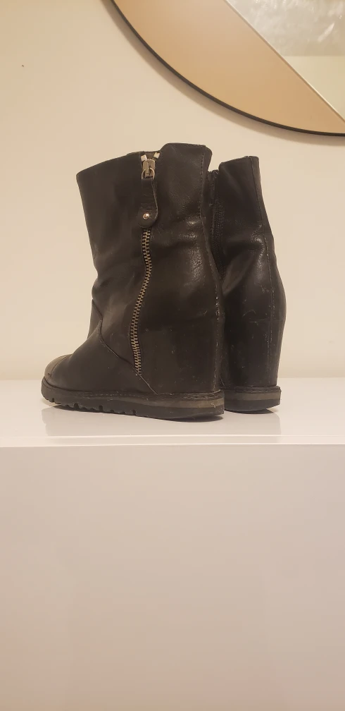 Black Leather Wedge Boots - Hidden Heel - photo 3