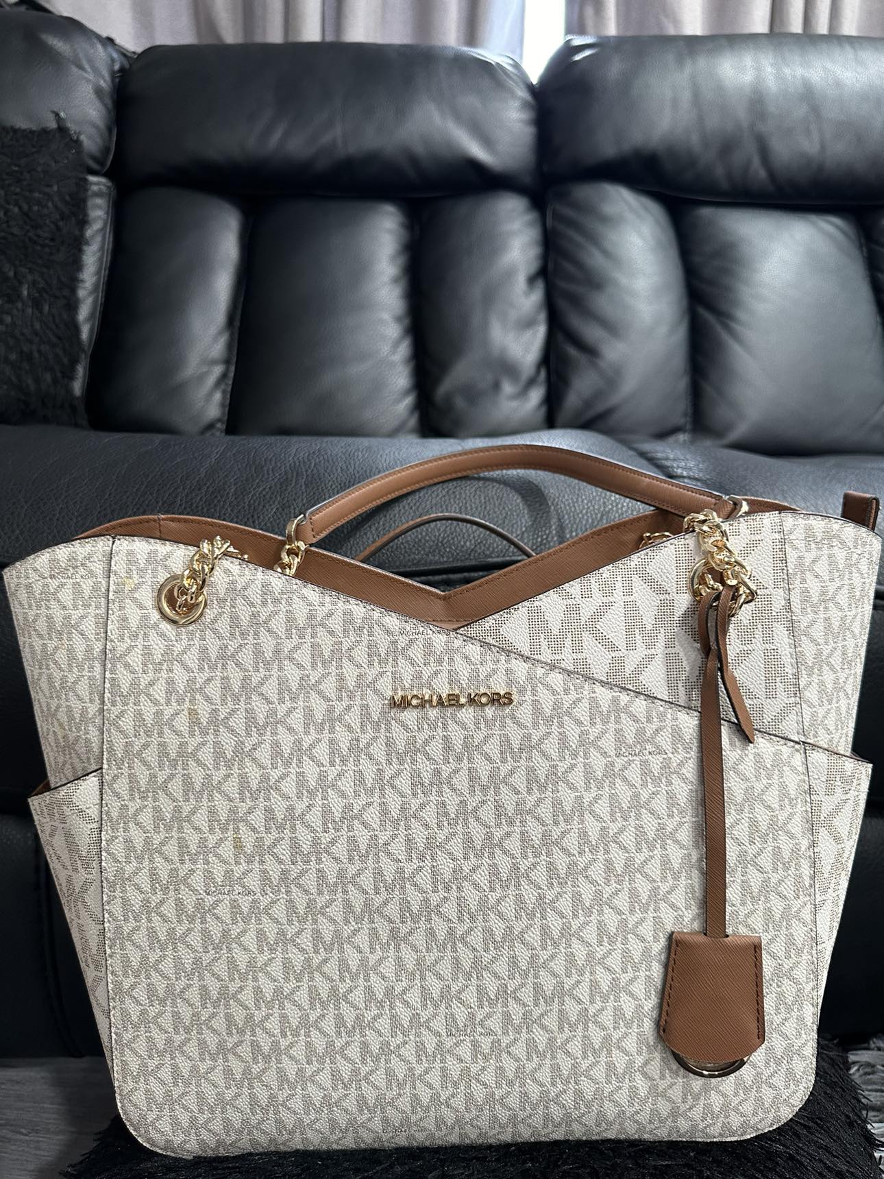 MICHAEL MICHAEL KORS JET SET TRAVEL LARGE CHAIN SHOULDER TOTE