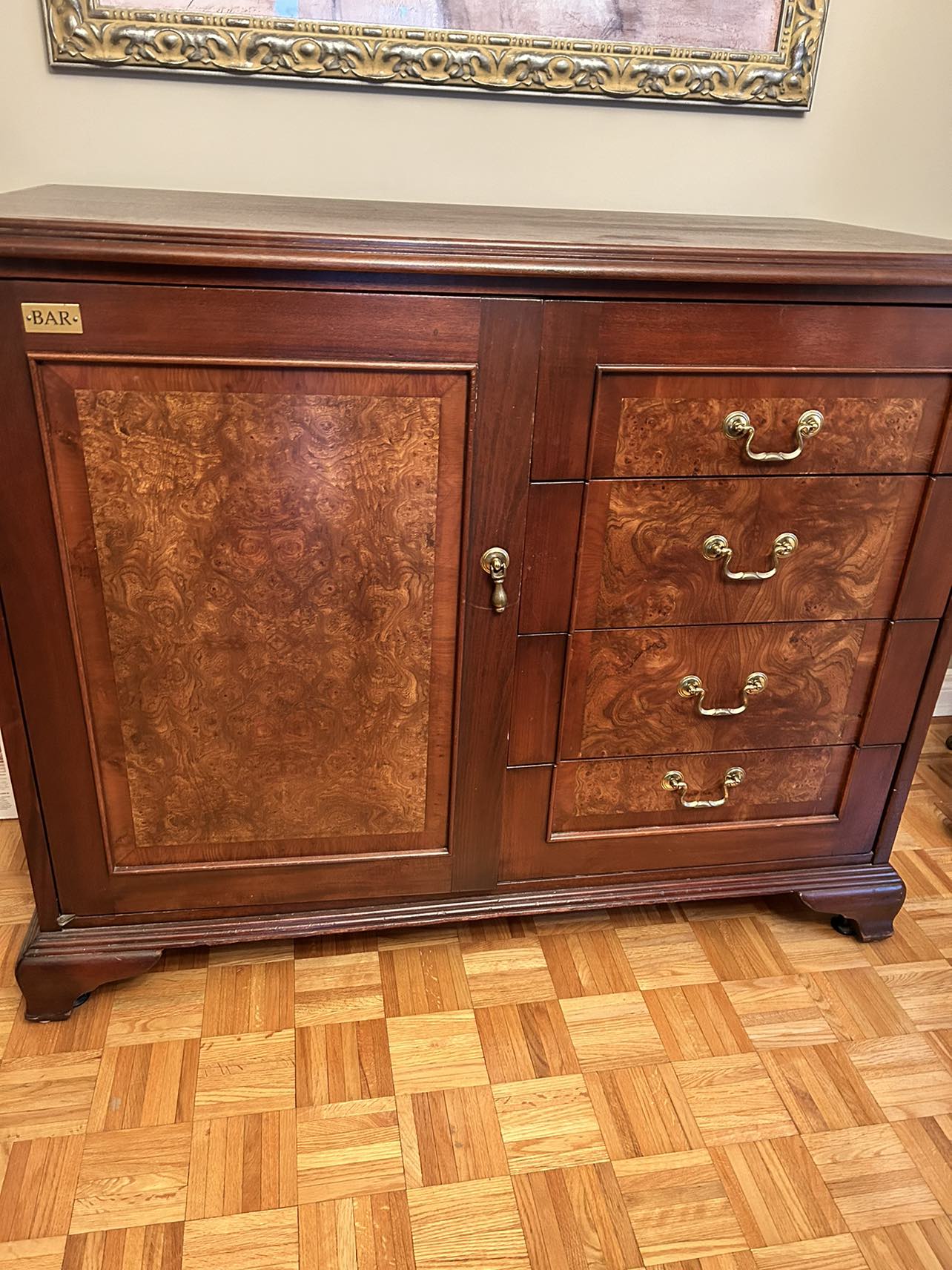 Solid wood bar cabinet.