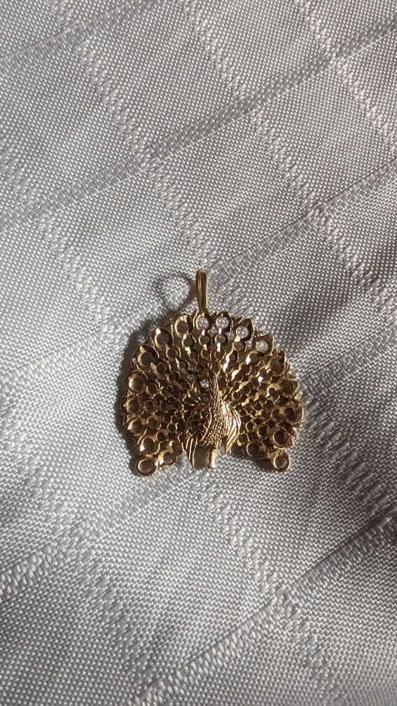 14K Gold Peacock Pendant