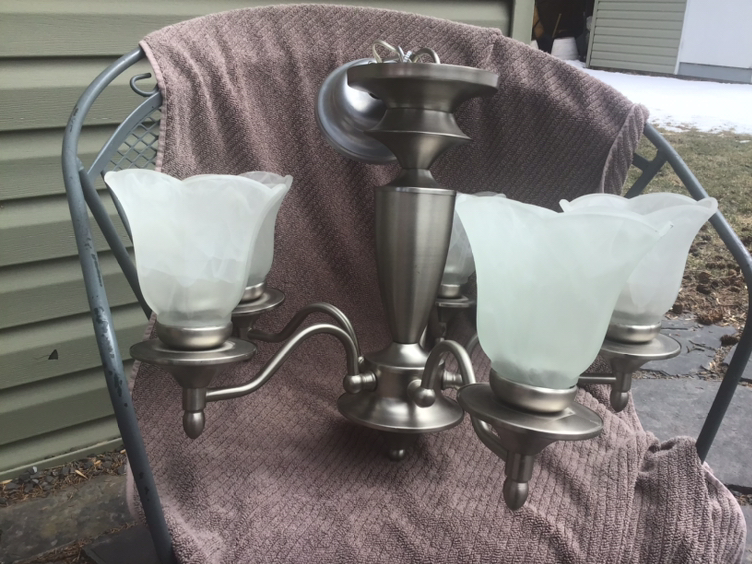 Five bulb brushed metal chandelier