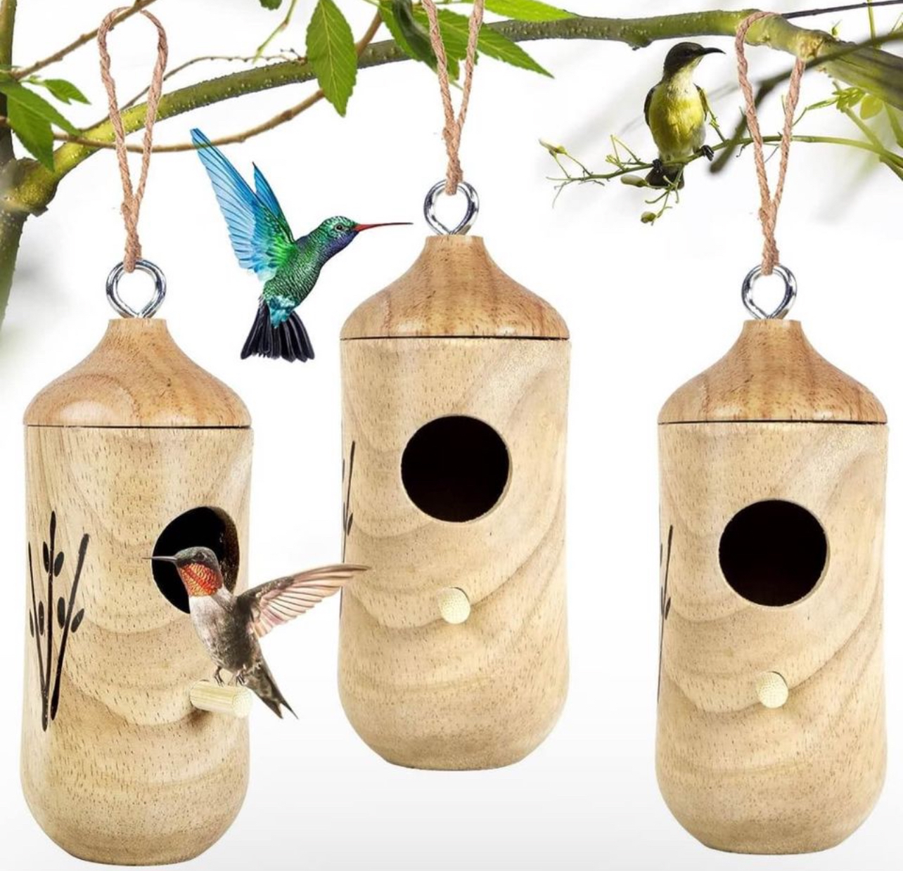 3Hummingbird House for Outside Hanging,Wooden Humming Bird Nest thumbnail