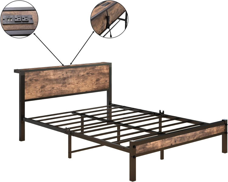 New Queen Bed Frame with Wood Headboard and Charging Station - photo 5