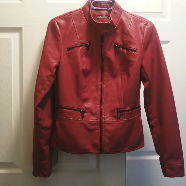 BRAND NEW Red Faux Leather Jacket - Biker, moto Women's XS image indicator(2)