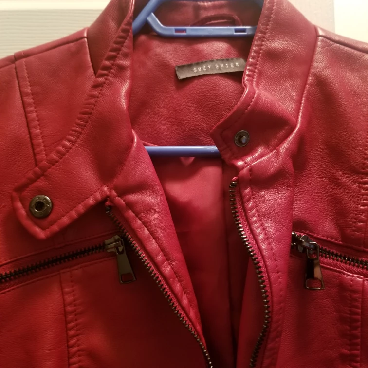 BRAND NEW Red Faux Leather Jacket - Biker, moto Women's XS image indicator(3)