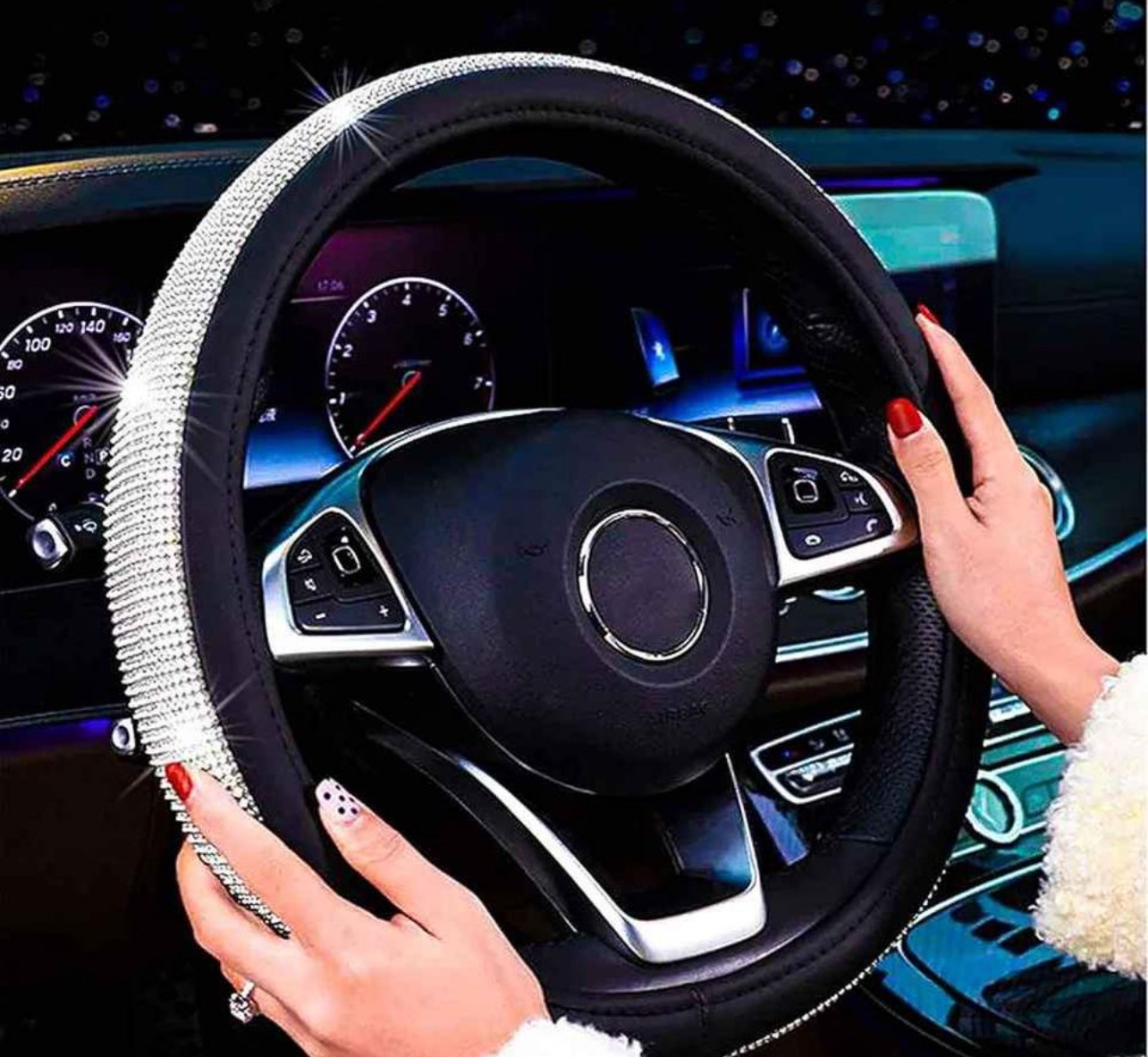 Diamond Leather Steering Wheel Cover with Crystal