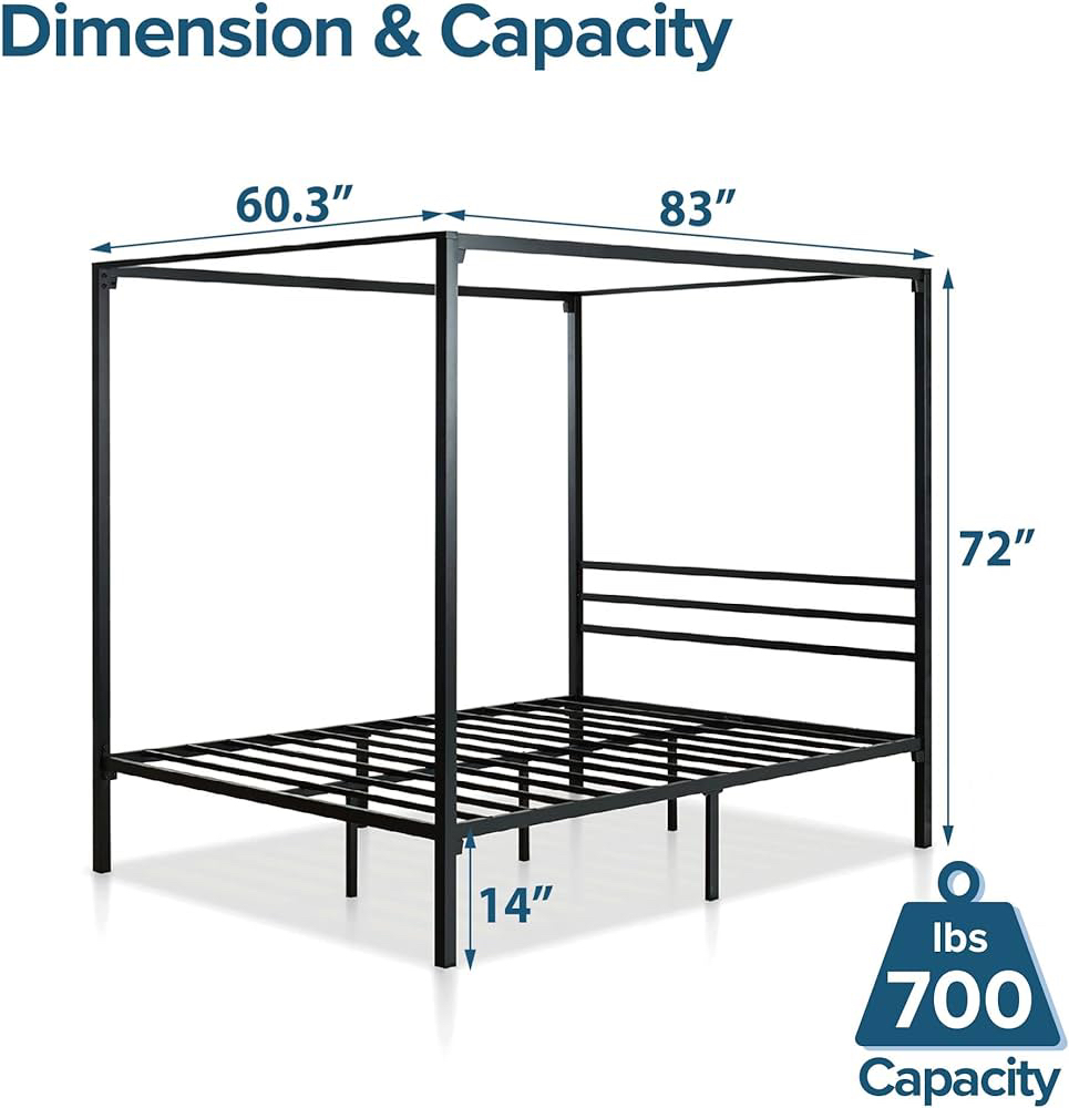 New ZINUS Patricia Black Metal Canopy Platform Bed Frame, Queen - photo 5